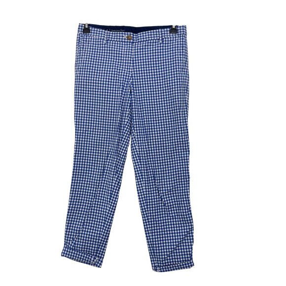 Talbots Womens Blue Gingham Girlfriend Chino Pants Size 4 Cotton Blend - Picture 1 of 9